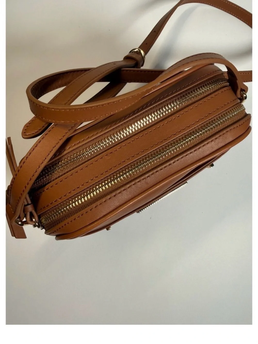 Ted Baker Cognac Tan Leather Crossbody with Gold Accent